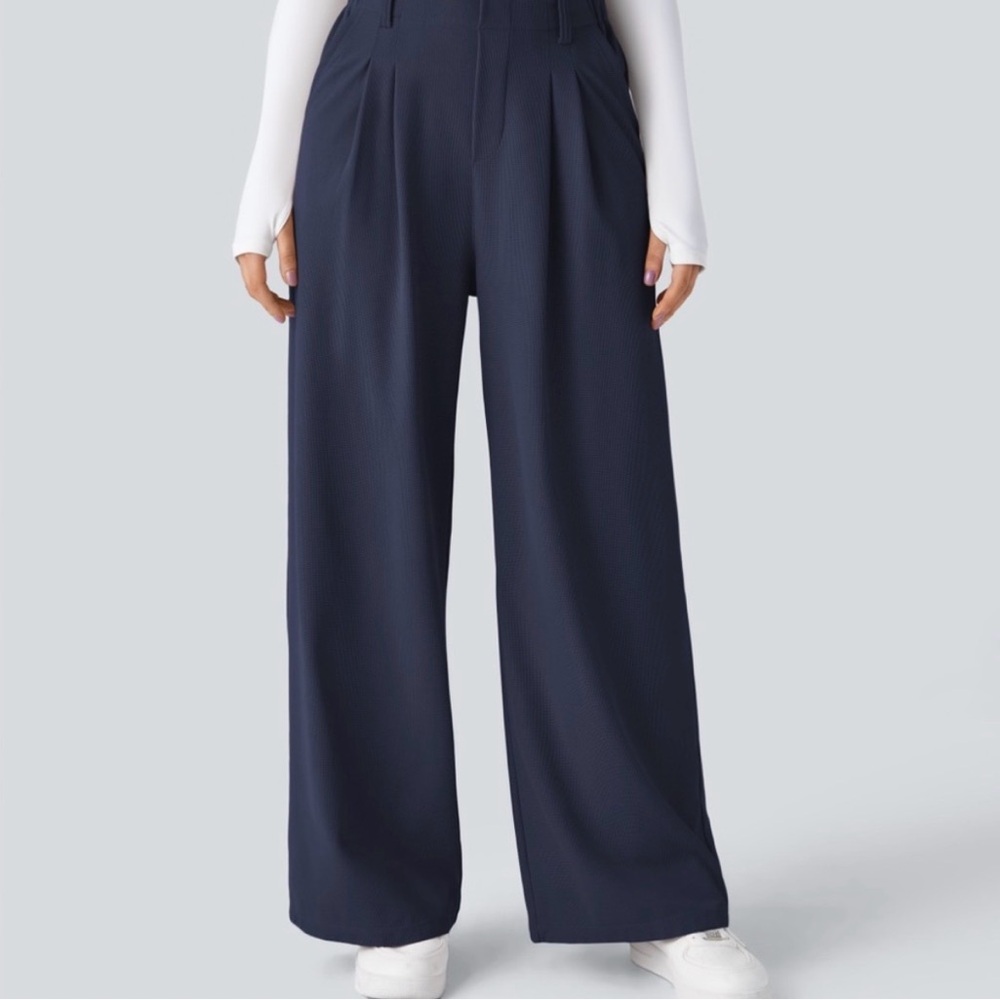 Halara Wide Leg, Waffle High-Waist Flowy Pants in Navy